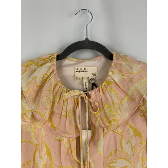 Ted Baker Frisis MIB Frill Printed Top Light Yellow Womens Size 2 Ted Size 0 - Picture 7 of 14